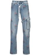 Off-white Logo Print Slim-fit Jeans - Blue