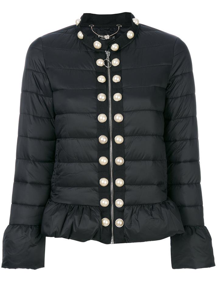 Twin-set - Pearl Studded Cropped Jacket - Women - Polyamide/polyester - 38, Black, Polyamide/polyester
