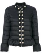 Twin-set - Pearl Studded Cropped Jacket - Women - Polyamide/polyester - 38, Black, Polyamide/polyester