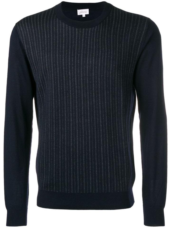 Brioni Striped Crew Neck Jumper - Blue