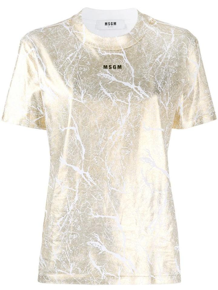 Msgm Logo Printed Lamé T-shirt - Gold