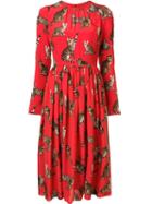 Dolce & Gabbana Cat Print Dress, Women's, Size: 44, Red, Silk/spandex/elastane