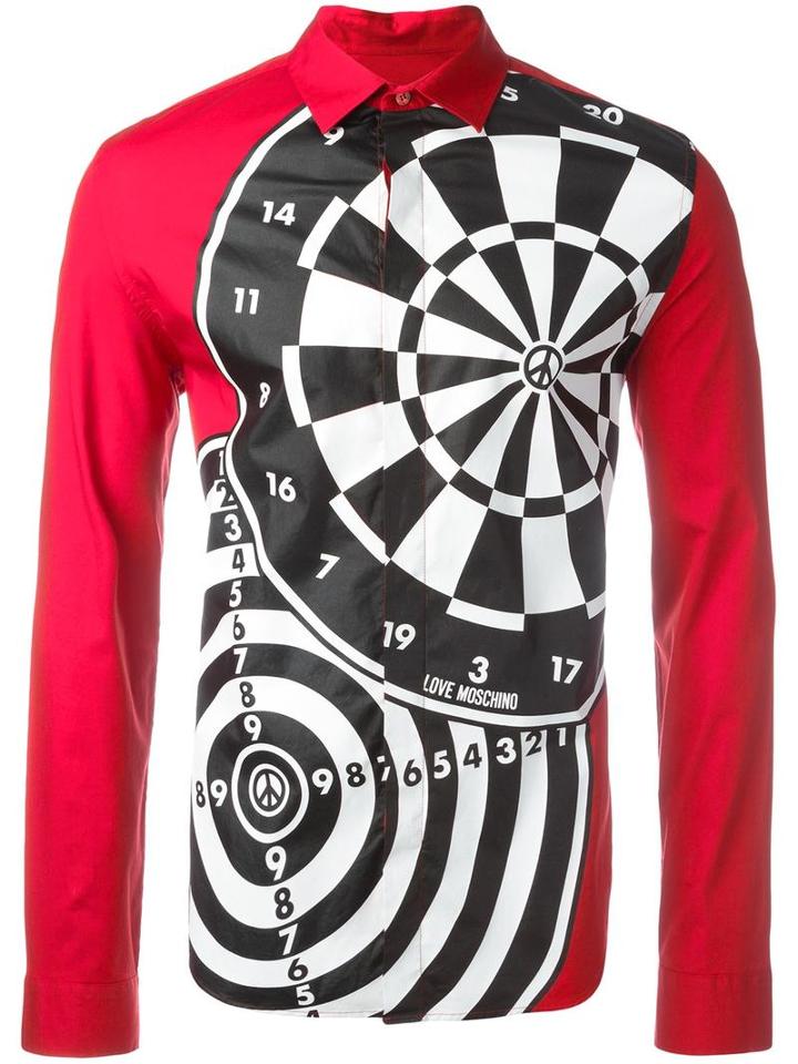 Love Moschino Dartboard Print Shirt, Men's, Size: Medium, Red, Cotton/spandex/elastane