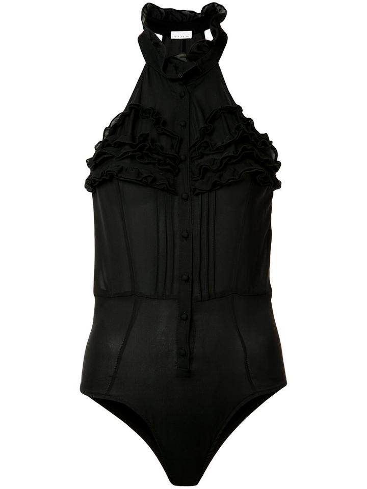 Fleur Du Mal Ruffle Front Bodysuit, Size: Xs, Black, Silk