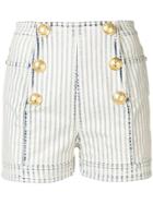 Balmain Military Striped Denim Shorts - Neutrals