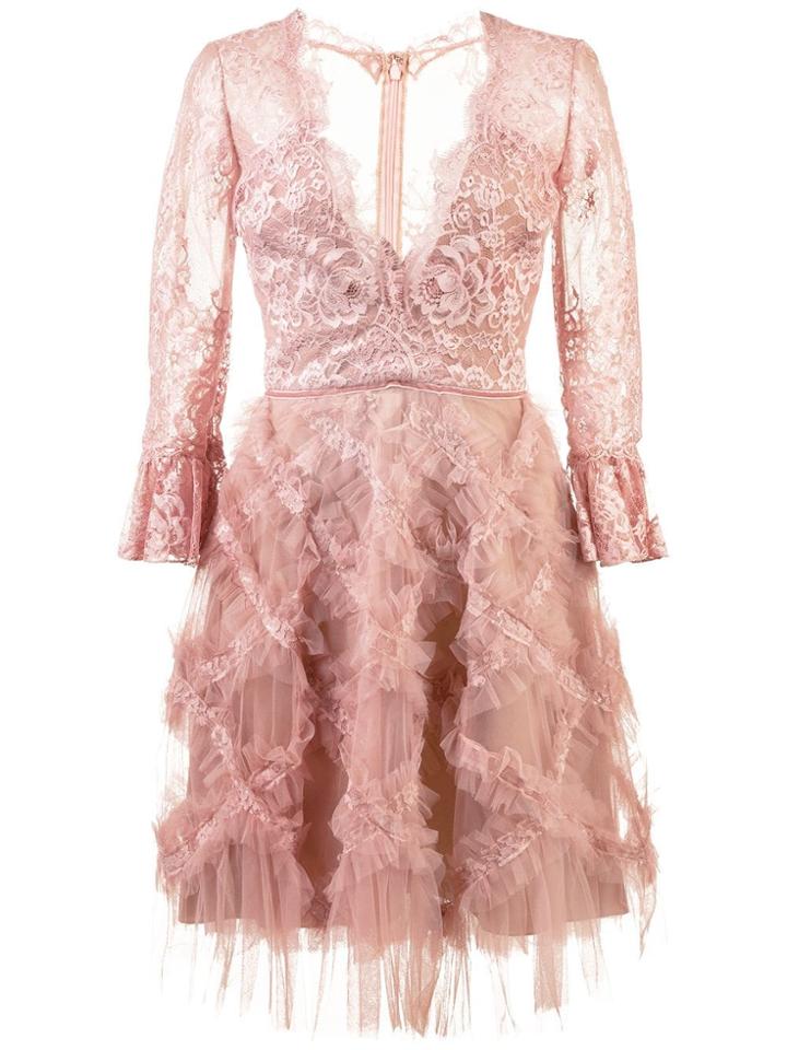Marchesa Notte Tulle Embellished Dress - Pink & Purple