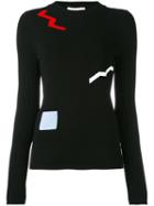 Ssheena - 'key Stick' Long Sleeve Zigzag Sweater - Women - Polyester/viscose - M, Black, Polyester/viscose