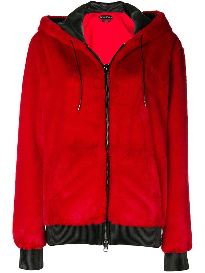 Tom Ford Fur Zip Hoodie - Red