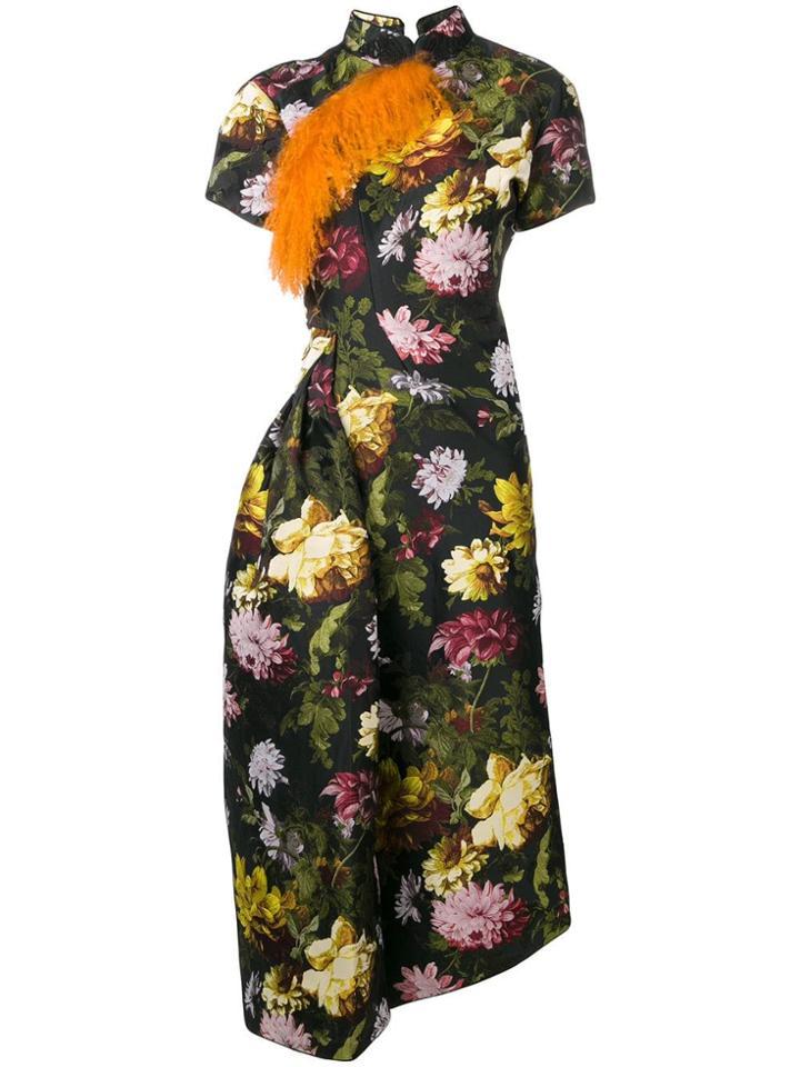 Preen By Thornton Bregazzi Contrast Floral Midi Dress - Black