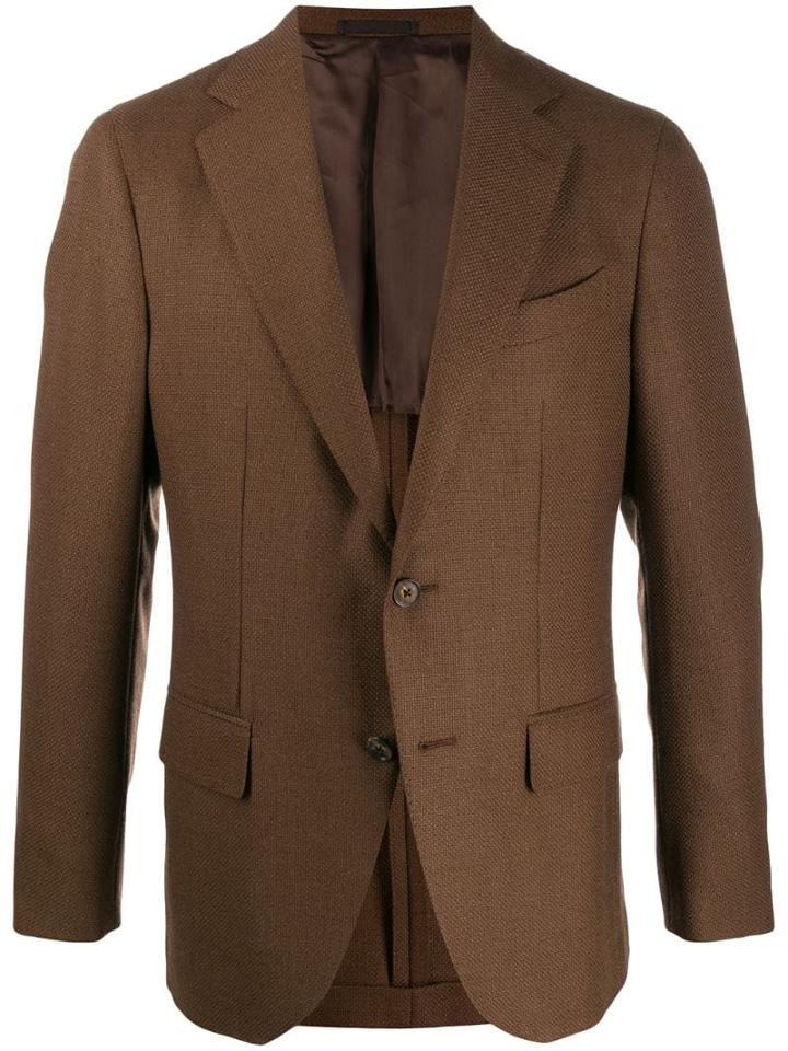 Caruso Button Fitted Blazer - Brown