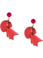 Marni Embellished Flower Earrings - Red