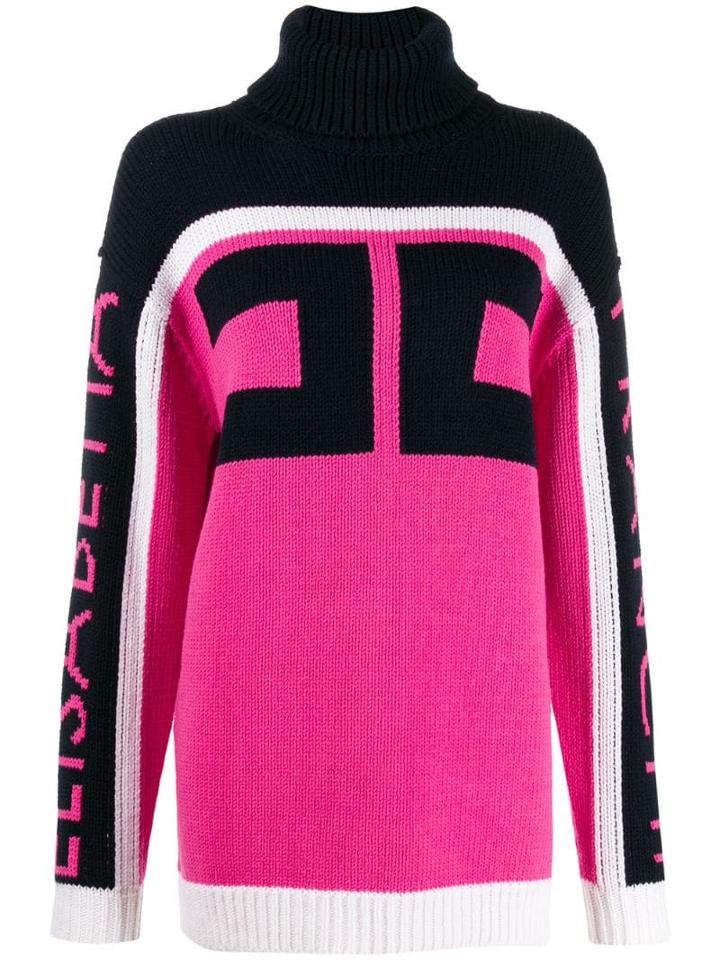 Elisabetta Franchi High-neck Logo Jumper - Pink