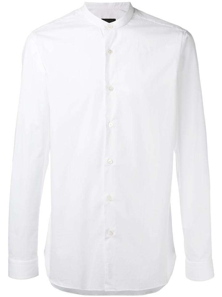 Z Zegna Band Collar Shirt, Men's, Size: 40, White, Cotton/spandex/elastane