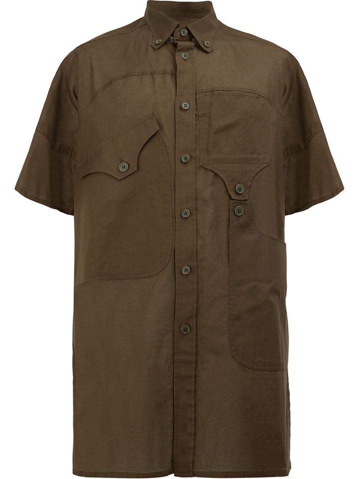 Yohji Yamamoto Short Sleeve Cargo Shirt, Men's, Size: 3, Green, Cotton