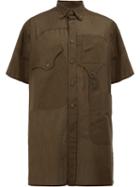 Yohji Yamamoto Short Sleeve Cargo Shirt, Men's, Size: 3, Green, Cotton