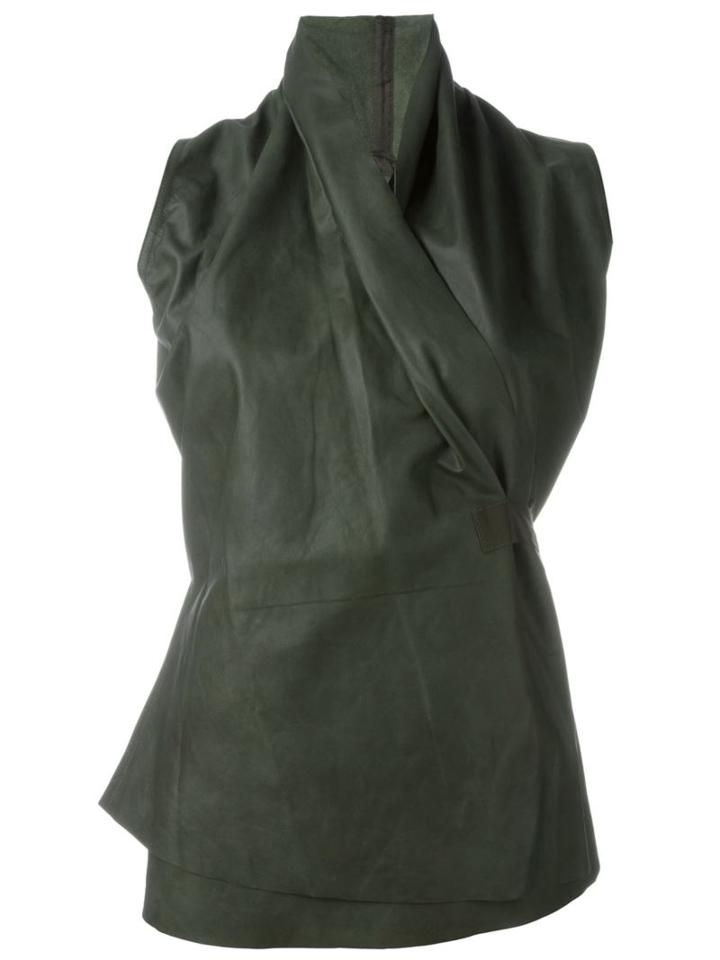 Rick Owens Wrap Style Top, Women's, Size: 40, Green, Leather