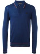 Alexander Mcqueen Skull Patch Knitted Polo Shirt, Men's, Size: Small, Blue, Cashmere