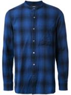 Attachment Band Collar Plaid Shirt, Men's, Size: 2, Blue, Cotton