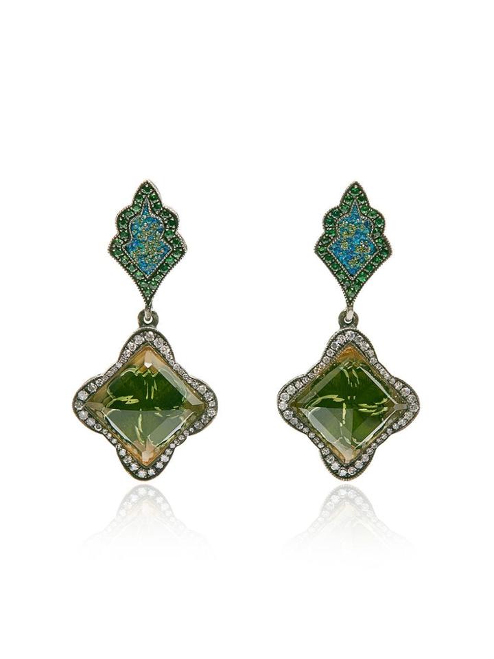 Sevan Bicakci Gold Drop Earrings With Garnets And Pavé Diamonds -