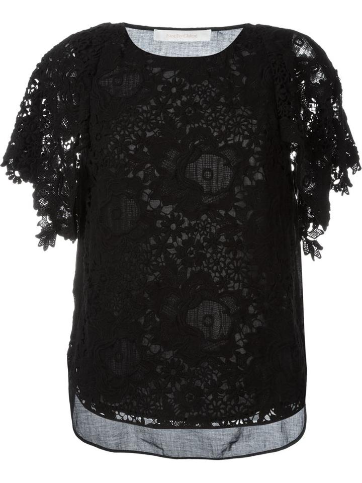 See By Chloé Guipure Lace Blouse, Women's, Size: 36, Black, Cotton