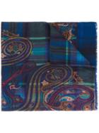 Etro Paisley Pattern Scarf, Men's, Blue, Silk/cashmere
