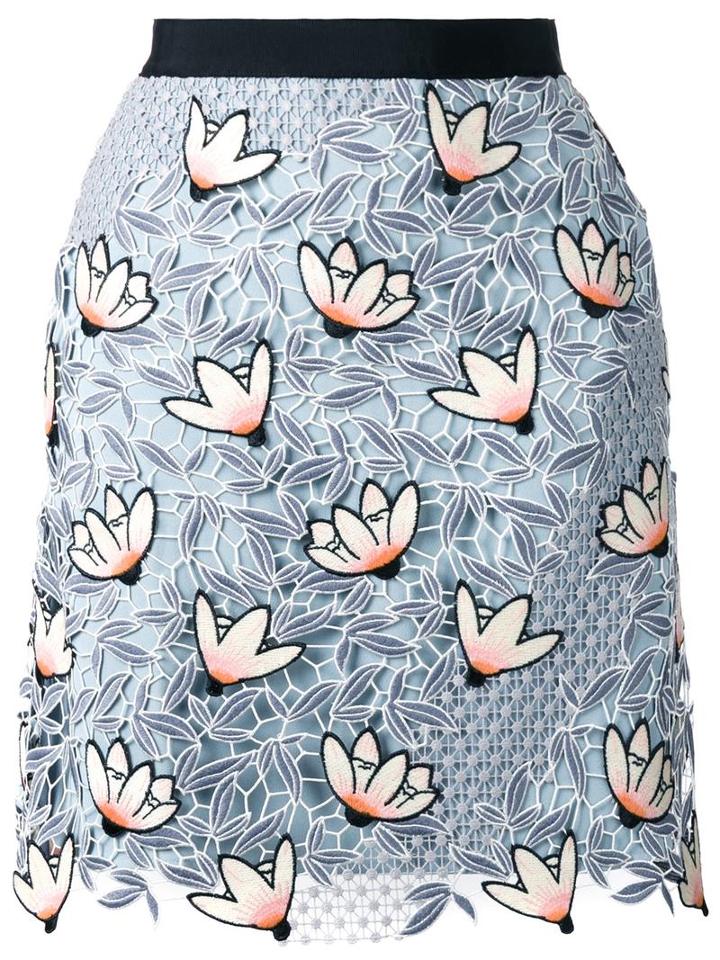 Self-portrait Guipure Mini Skirt, Women's, Size: 6, Blue, Polyester