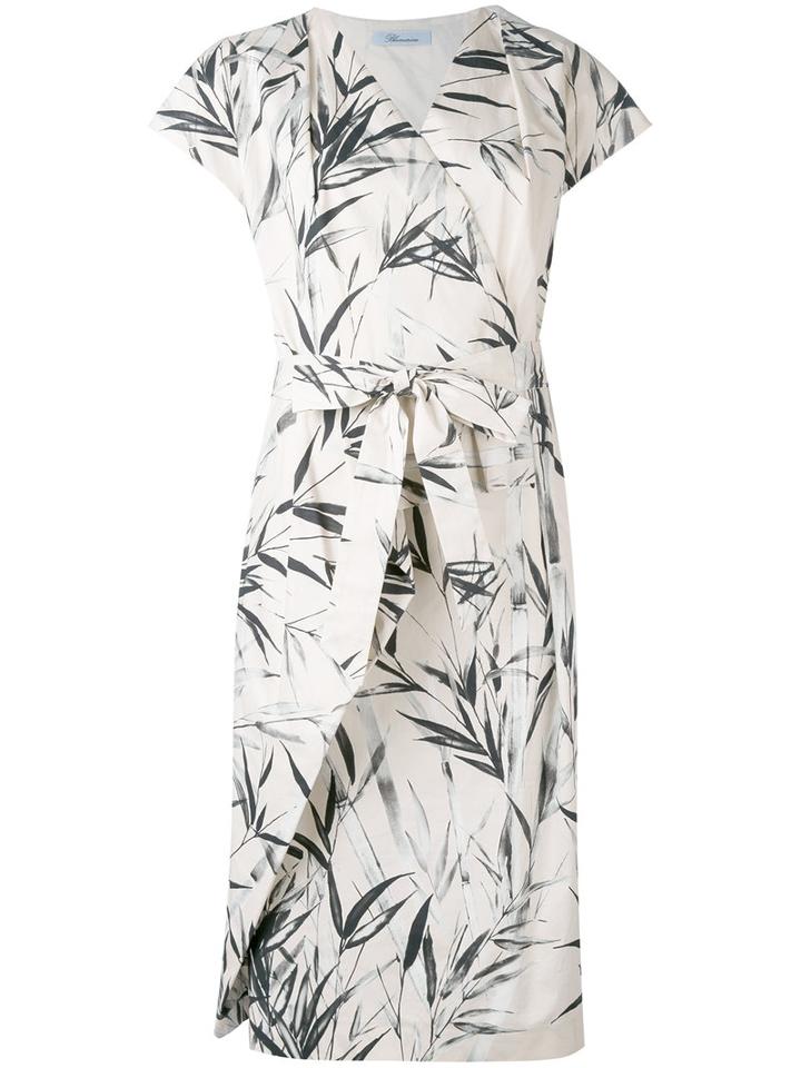 Blumarine - Leaf Print Wrap Dress - Women - Cotton/spandex/elastane - 46, Nude/neutrals, Cotton/spandex/elastane