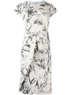 Blumarine - Leaf Print Wrap Dress - Women - Cotton/spandex/elastane - 46, Nude/neutrals, Cotton/spandex/elastane