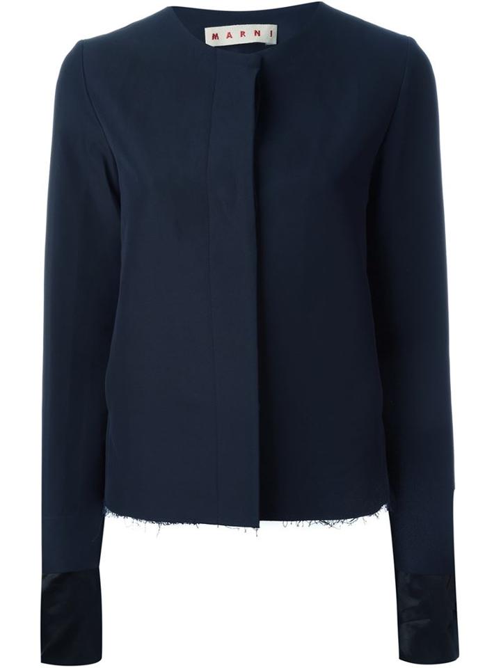 Marni Round Neck Blazer, Women's, Size: 46, Blue, Cotton