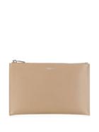Saint Laurent Pebbled Leather Zipped Clutch - Neutrals