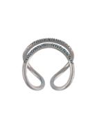 Roberto Marroni Double Ring, Women's, Size: 54, Metallic, 18kt White Gold/blue Diamond