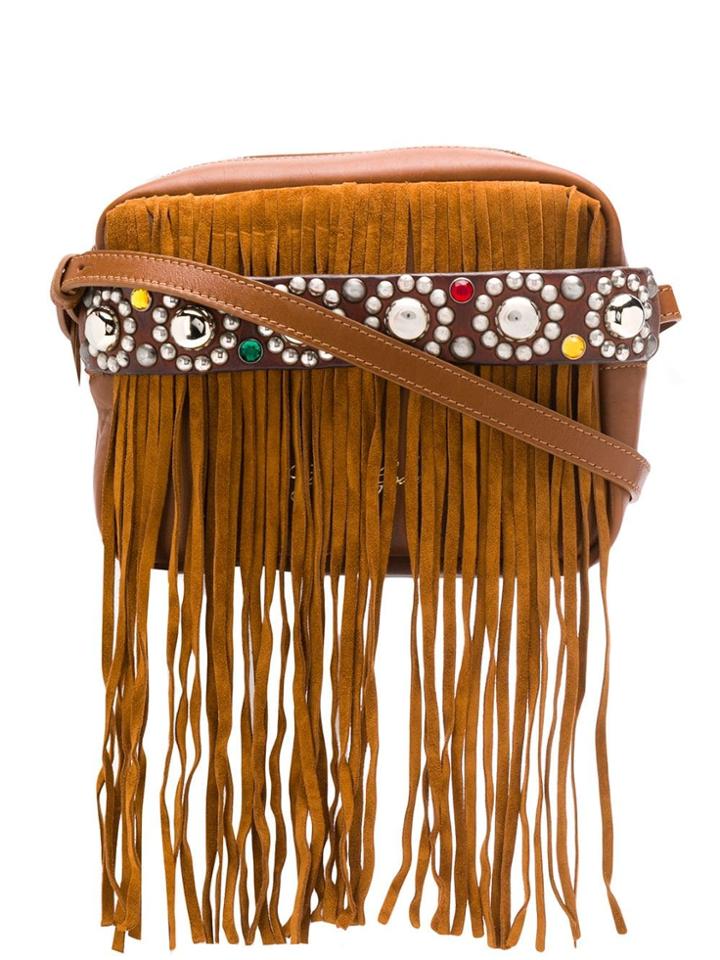 Golden Goose Embellished Fringed Crossbody Bag - Brown