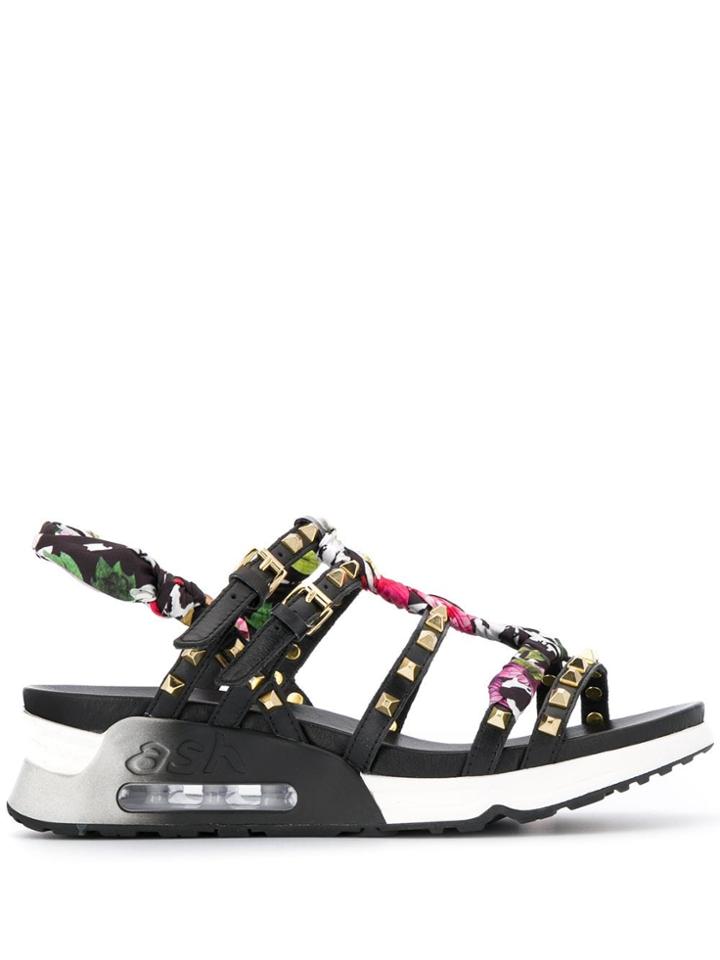 Ash Scarf Detailed Strappy Sandals - Black