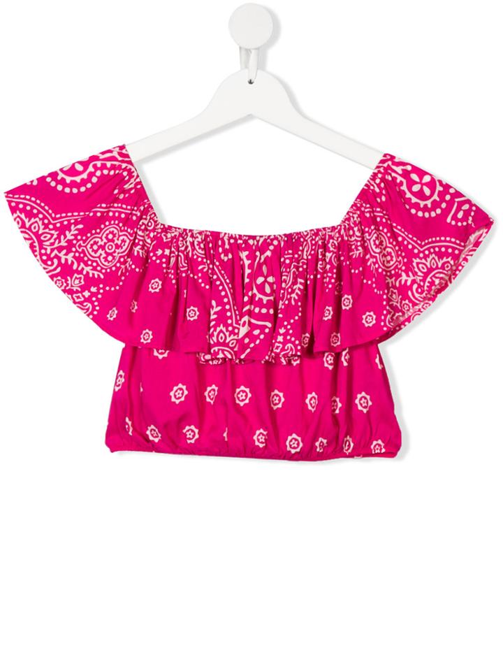 Mc2 Saint Barth Kids Teen Cropped Printed Blouse - Pink & Purple