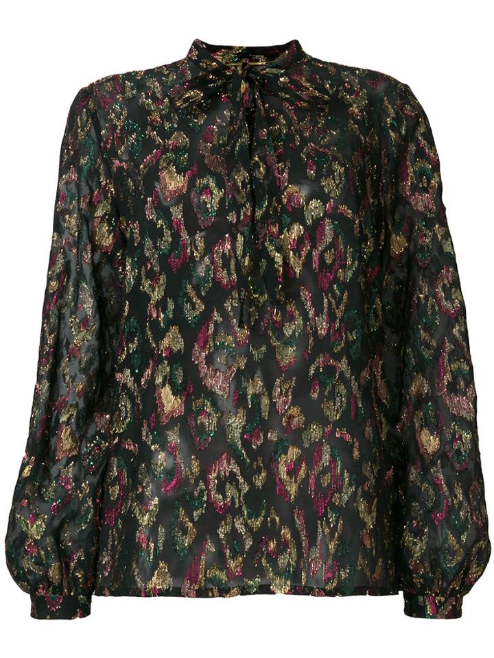 Saint Laurent Tie Neck Abstract Blouse - Black