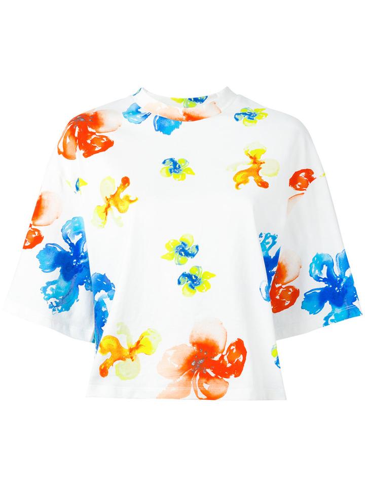 Msgm - Flower Print Boxy T-shirt - Women - Cotton - S, White, Cotton