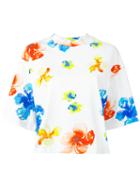 Msgm - Flower Print Boxy T-shirt - Women - Cotton - S, White, Cotton