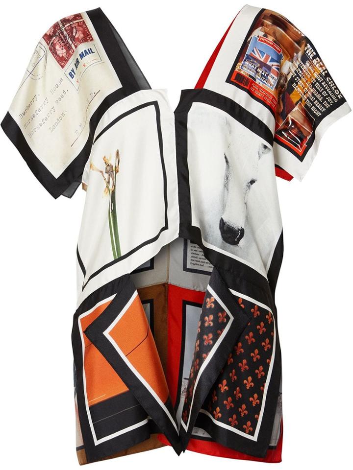 Burberry Cap-sleeve Montage Print Silk Top - White