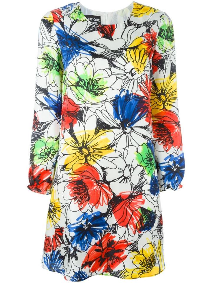 Boutique Moschino Floral Print Longsleeved Dress, Women's, Size: 40, White, Silk/polyester