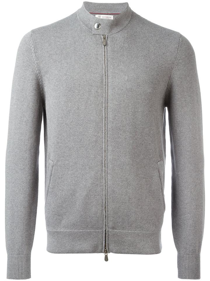 Brunello Cucinelli Zipped Jacket, Men's, Size: 50, Grey, Cotton