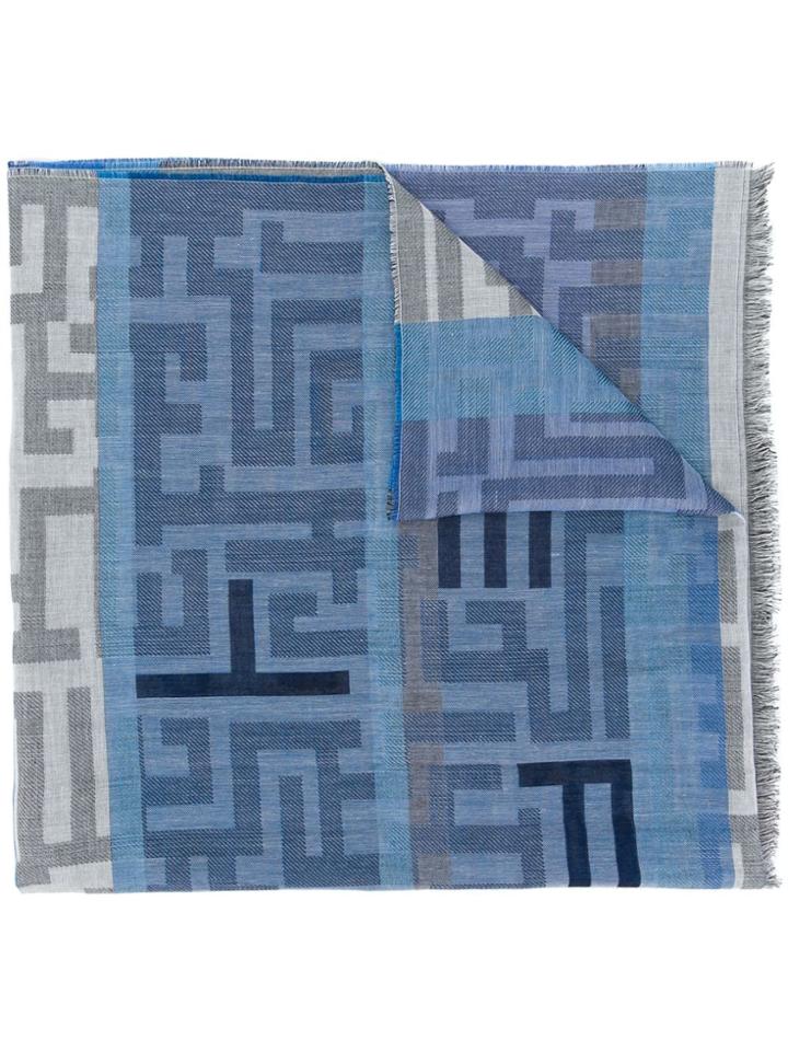 Etro Logo Fringed Scarf - Blue