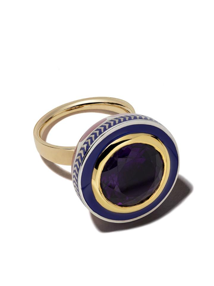 Alice Cicolini 14kt And 22kt Gold And Silver Tile Round Ring