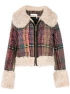 Chloé Shearling Trim Checked Jacket - Multicolour
