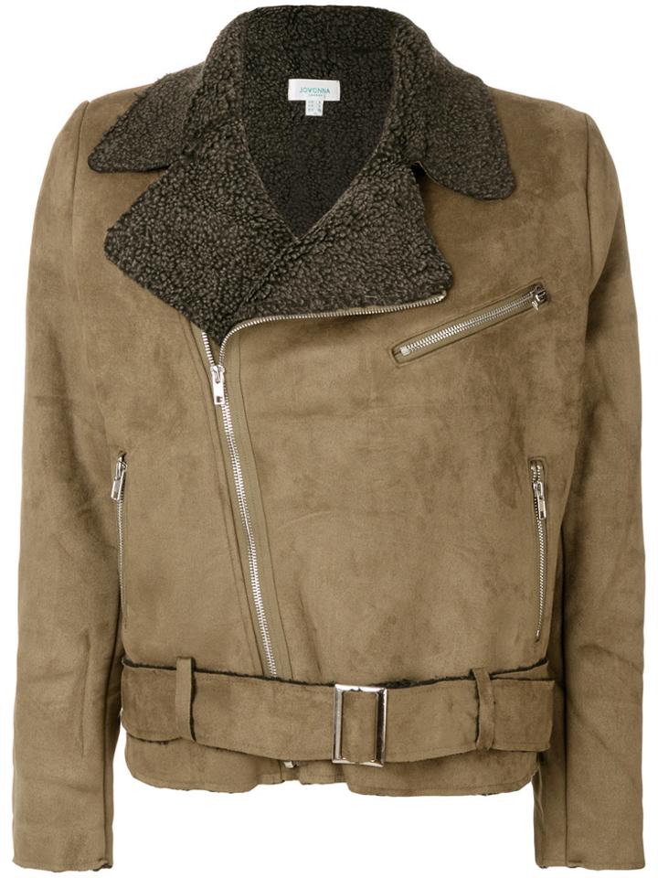 Jovonna Faux Shearling Biker Jacket - Green