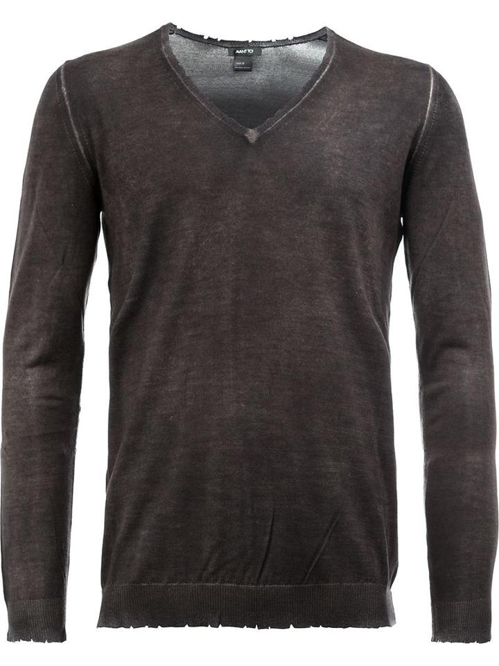Avant Toi Distressed V-neck Jumper, Men's, Size: Xxl, Grey, Silk/cashmere