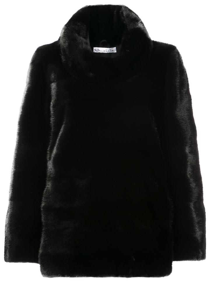 Oscar De La Renta Roll Neck Fur Top - Black