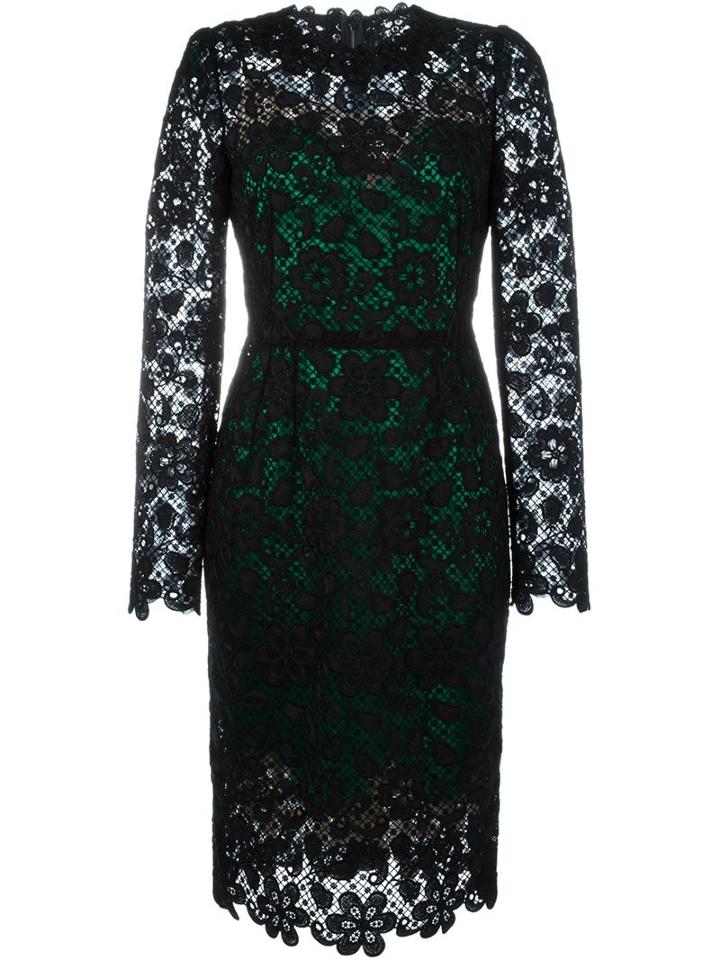 Dolce & Gabbana Floral Macramé Dress, Women's, Size: 48, Black, Cotton/polyester/polyamide/silk