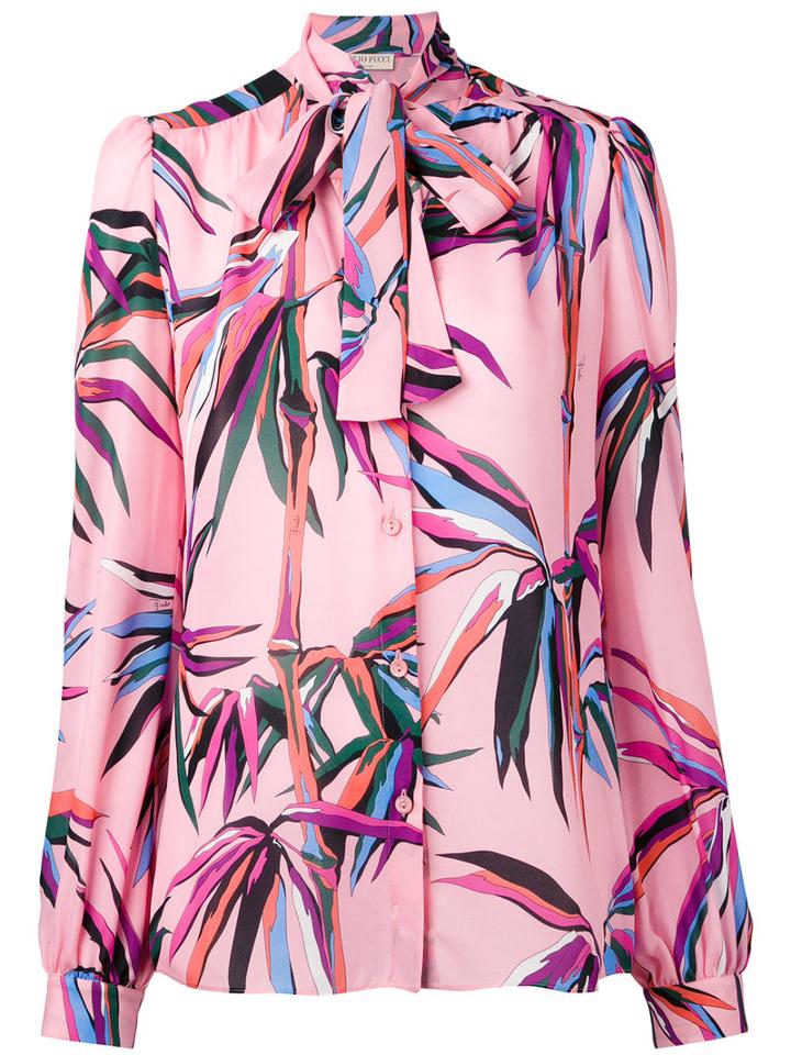 Emilio Pucci - Tied Neck Printed Shirt - Women - Silk - 42, Women's, Pink/purple, Silk