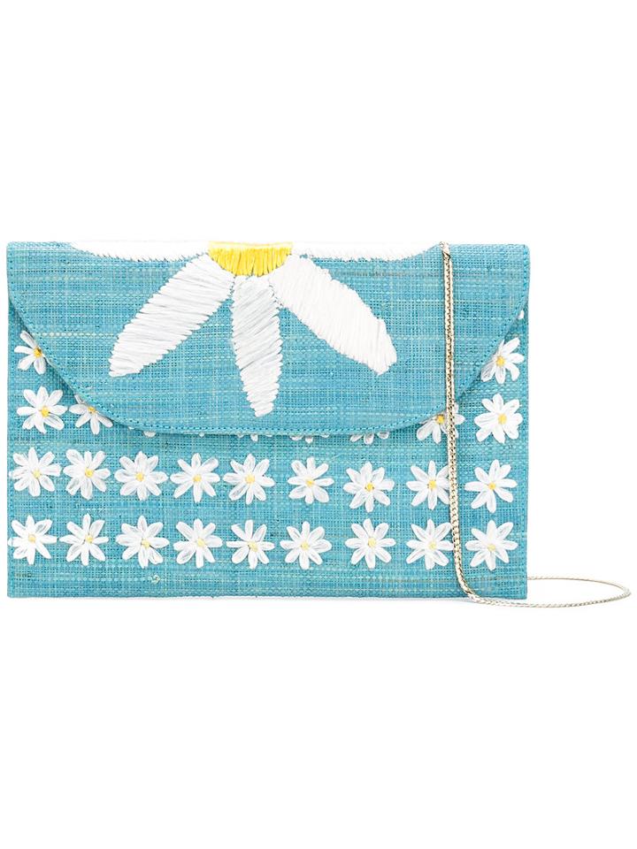 Serpui - Daisy Embroidered Shoulder Bag - Women - Raffia - One Size, Blue, Raffia