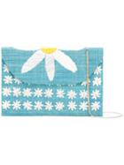 Serpui - Daisy Embroidered Shoulder Bag - Women - Raffia - One Size, Blue, Raffia